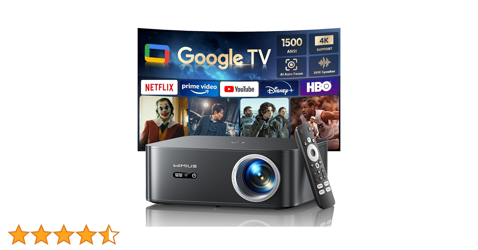 WiMiUS K13 プロジェクター 1500 ANSIルーメン Amazon.co.jp: 【1500ANSI/公式Google TV/音声制御】プロジェクター 4K